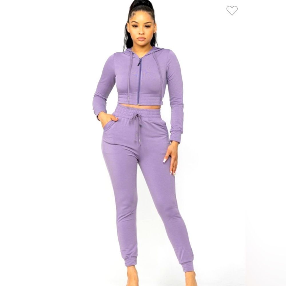 118. Boutique Ash Purple Zip Hoodie Jogger With Pockets Set